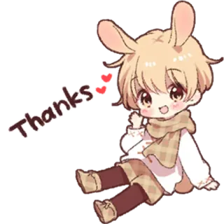 ❤️ Thanks милый, аниме, спасибо, кролик, приветствие telegram sticker