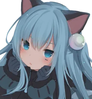 🐱 Anime, Cô gái, Tai mèo, Tóc xanh dương, Dễ thương telegram sticker
