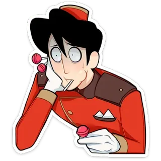 😱 cartoon, character, lollipop, uniform, red, concerned telegram sticker