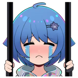 🥲 anime, llorando, triste, dibujos animados, pelo azul, lágrimas whatsapp sticker