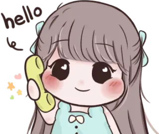 🙂 hello การ์ตูน, น่ารัก, ผู้หญิง, สวัสดี, โทรศัพท์, เป็นมิตร telegram sticker