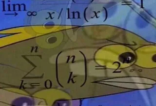 ⁉ lim x/ln(x)
n
∑ (n) =2
k=0 k matematica, equazione, matematiche, calcolo, sommatoria, pesce, Spongebob telegram sticker
