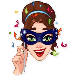 🎊 femme, masque, fête, célébration, mascarade, dessin animé, autocollant telegram sticker