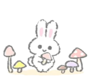 🏥 lapin, champignon, mignon, animal, autocollant telegram sticker