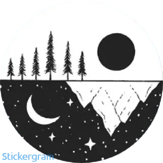 🌚 nature, moon, sun, mountains, trees, night, day, contrast telegram sticker