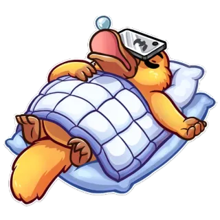 😴 platypus, sleepy, cartoon, sleeping, animal, pillow, blanket telegram sticker