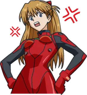 😡 Asuka Langley Soryu Neon Genesis Evangelion Anime, Personnage, En colère, Rouge, Eva telegram sticker