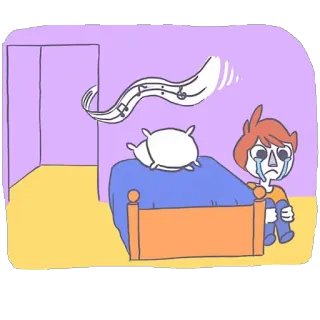 😢 슬픔, 울음, 침실, 음악, 외로움, 만화 telegram sticker
