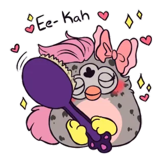 💄 Ee-Kah furby, ee-kah, brush, hearts, sticker telegram sticker