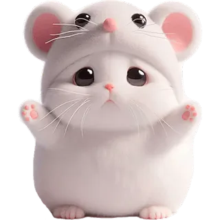 🤗 น่ารัก, สัตว์, หนู, คาวาอิ, การ์ตูน, สีขาว, ปุย whatsapp sticker