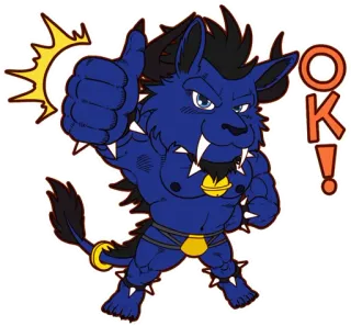 ⭕️ OK! wolf, cartoon, oké, duim omhoog, goedkeuring, positief telegram sticker