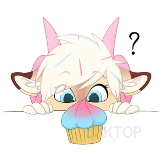 😑 귀여운, 만화, 컵케이크, 질문, 털복숭이, 분홍색, 파란색, 동물 telegram sticker