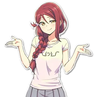 👐 ¯\_(ツ)_/¯ Mädchen, Achselzucken, Anime, Manga, Emoji, Pose, Zopf, Grinsen telegram sticker