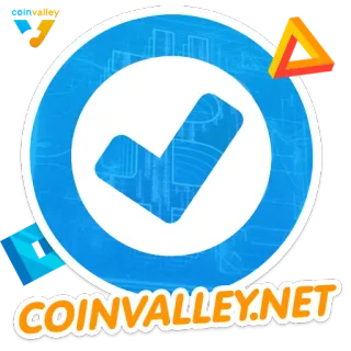 ☑ COINVALLEY.NET долина монет, веб-сайт, галочка, логотип, синий, социальные сети telegram sticker