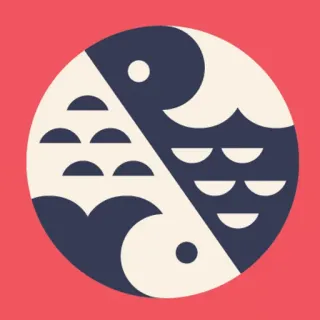 ☯ fish, yin yang, symbol, circle, blue, beige telegram sticker