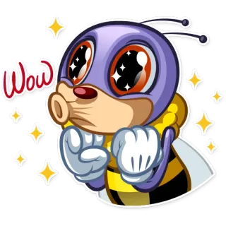 😙 Wow ผึ้ง, ว้าว, การ์ตูน, ตา, ประกาย, น่ารัก telegram sticker