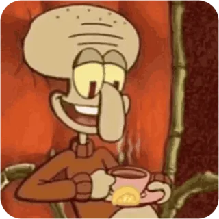 😴 Squidward Tentacles SpongeBob SquarePants Squidward, SpongeBob, tea, cartoon, animated, beverage, relaxation whatsapp sticker