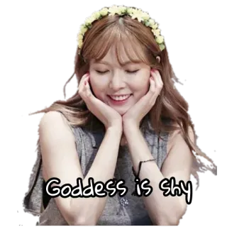 😁 Goddess is shy kobieta, nieśmiała, bogini, wianek, uśmiechnięta telegram sticker