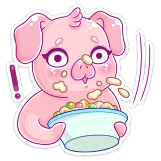 🥗 cerdo, animal, dibujos animados, comida, desayuno, cereal, lindo, alegre telegram sticker