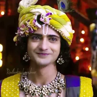 😍 Krishna RadhaKrishn RadhaKrishnshow Hinduism, Indian culture, religious figure, Krishna, Radha, traditional attire, spiritual, deity telegram sticker