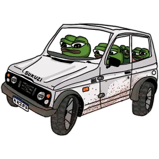 🚗 Pepe the Frog SUKUZI Pepe de Kikker, Auto, Meme, Kikker, Autorijden telegram sticker