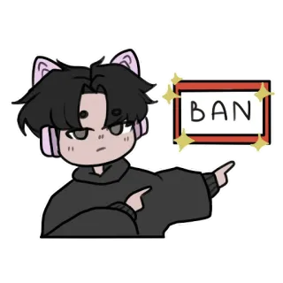 😡 BAN prohibido, orejas de gato, dibujos animados, anime, brillos, lindo whatsapp sticker