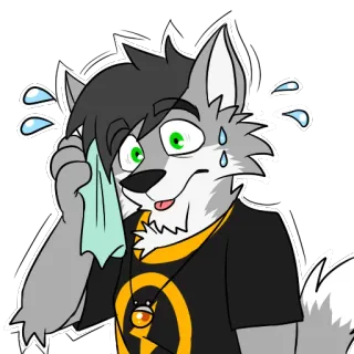 😰 furry, anthropomorphic, wolf, sweating, anxiety, worried, cartoon telegram sticker