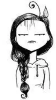 😑 dessin animé, fille, tresse, ennuyée, croquis, dessin whatsapp sticker