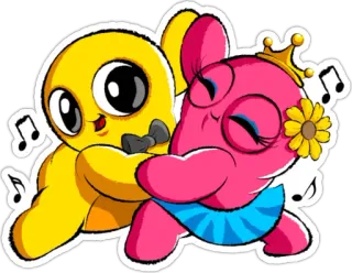 👯‍♂ Cartoni animati, Personaggi, Ballando, Giallo, Rosa, Carino, Musica telegram sticker