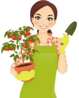 😁 Gartenarbeit, Tomate, Frau, Pflanze, Schürze, Kelle whatsapp sticker