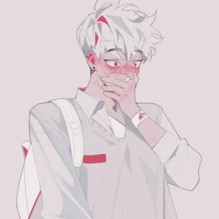 🤭 动漫, 男孩, 抽烟, 校服, 脸红, 可爱, 数字艺术 telegram sticker