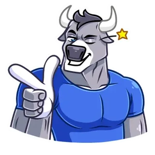 😉 황소, 동물, 캐릭터, 만화, 마스코트, 강한, 근육질 telegram sticker