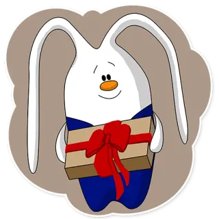 🎁 Kreskówka, Królik, Zajączek, Prezent, Upominek, Zwierzę, Kokarda telegram sticker