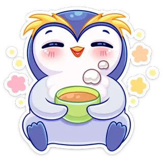 🍵 пингвин, милый, каваий, животное, чай, сонный, мультфильм whatsapp sticker