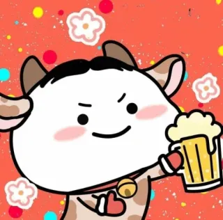 ✨ vaca, desenho animado, cerveja, animal, fofo, bebendo telegram sticker