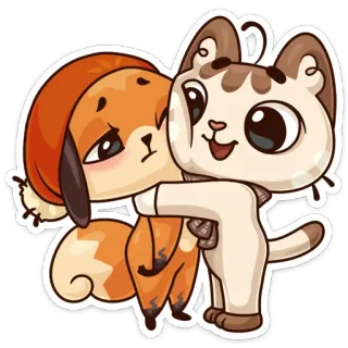 🤗 cat, dog, animals, cute, hug, friendship whatsapp sticker