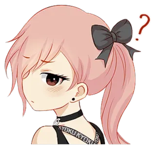 🌴 KYOKU anime, ragazza, carina, adesivo, domanda, capelli rosa telegram sticker