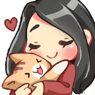 🤗 fille, chat, amour, mignon, kawaii, câlin, animal telegram sticker