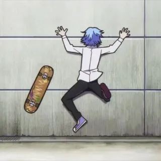 🎐 skateboard, accident, fail, anime, cartoon, injury, falling telegram sticker