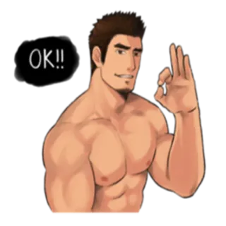 👌 OK!! muscular man, ok gesture, cartoon, anime, pecs, buff, agreement, approval telegram sticker