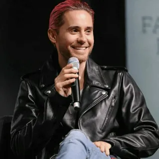 ✖️ Jared Leto person, actor, celebrity, leather jacket, microphone telegram sticker