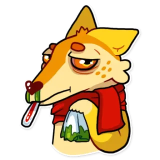 🤒 malato, influenza, raffreddore, volpe, animale, cartone animato, febbre, termometro telegram sticker