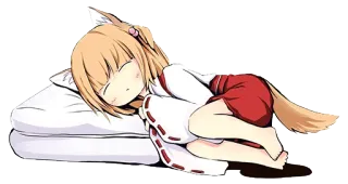 😴 Anime, Fuchs Mädchen, Schlafend, Kawaii, Süß, Tierohren, Manga whatsapp sticker