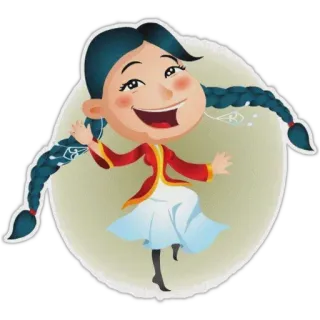 🙋 만화, 소녀, 땋은 머리, 전통적인, 춤추는, 즐거운 whatsapp sticker