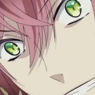 🍷 anime, pink hair, green eyes, close-up, portrait telegram sticker