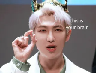 ▫ this is your brain meme, cervello, divertente, Kpop, RM, BTS whatsapp sticker