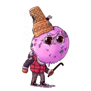 😡 ice cream, cartoon, crowbar, evil, character, dessert, waffle cone telegram sticker