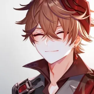 🥨 Tartaglia Genshin Impact anime, Genshin Impact, Tartaglia, sonriendo, dibujos animados, videojuego, personaje whatsapp sticker