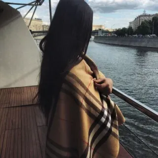 😁 woman, river, city, burberry, shawl telegram sticker