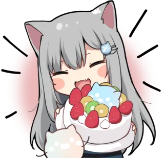 🎂 Аниме, Милый, Кот, Девушка, Торт, Кавай, Чиби, День рождения whatsapp sticker